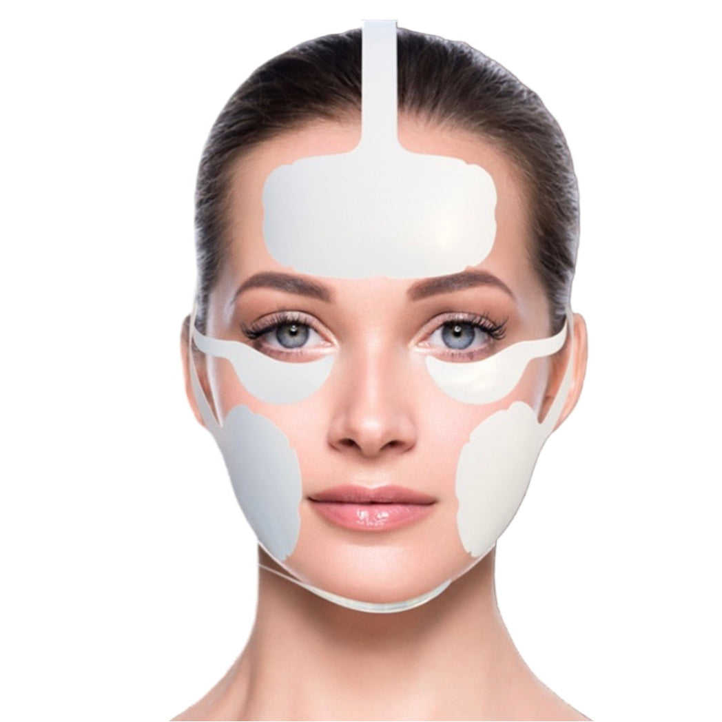 Woman wearing a face mask with a white background