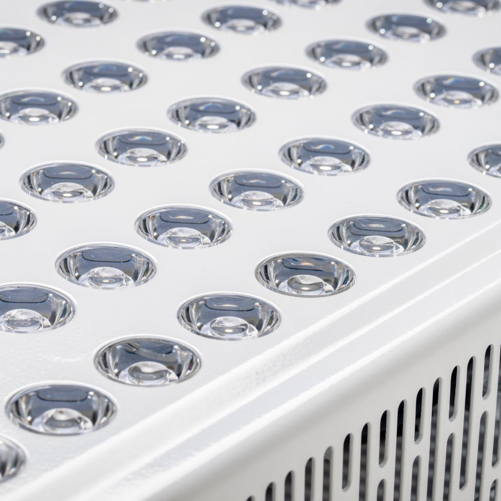 Close-up of a LED light panel with multiple small lights.